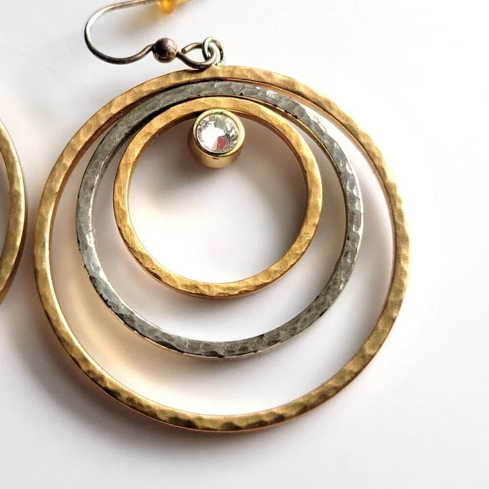 Multi Ring Earrings Elegant Two Tone Dangle Rhinestone Silver Gold Tone